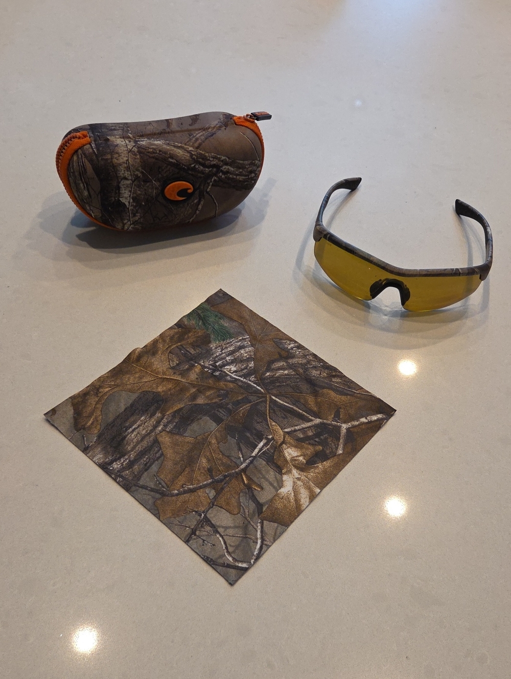 Costa Amber Lens Sun/Shooting Glasses. Case With Accents in Orange and Black